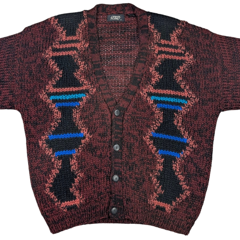 Vintage 90' Street Scene Graphic Acrylic Oversized Crewneck Sweater. Medium.